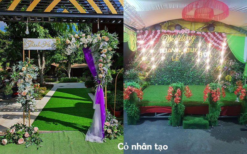 Thảm cỏ nhân tạo trải sân khấu tiệc cưới